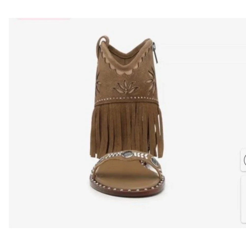 Ash Women's Paquito Fringe Suede Leather Sandal BROWN Western EU 40 US 9.